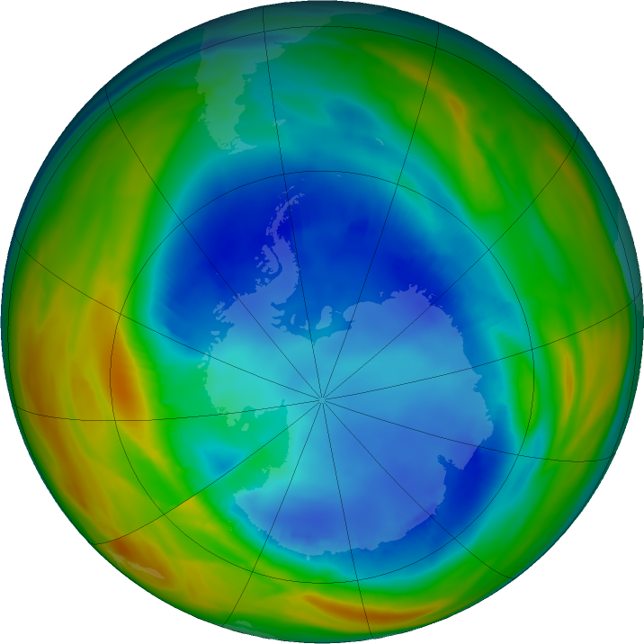 Antarctic ozone map for 15 August 2023